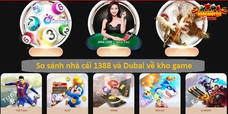 So sánh nhà cái 1388 và dubai về kho game